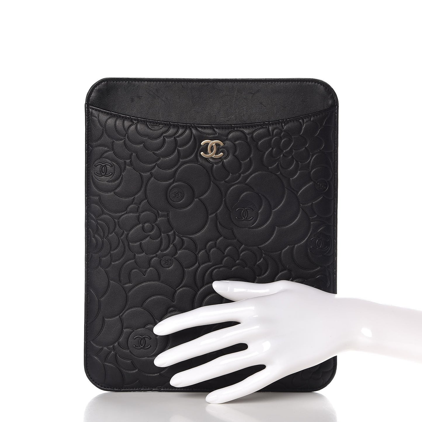 Lambskin Camellia Embossed iPad Case Black