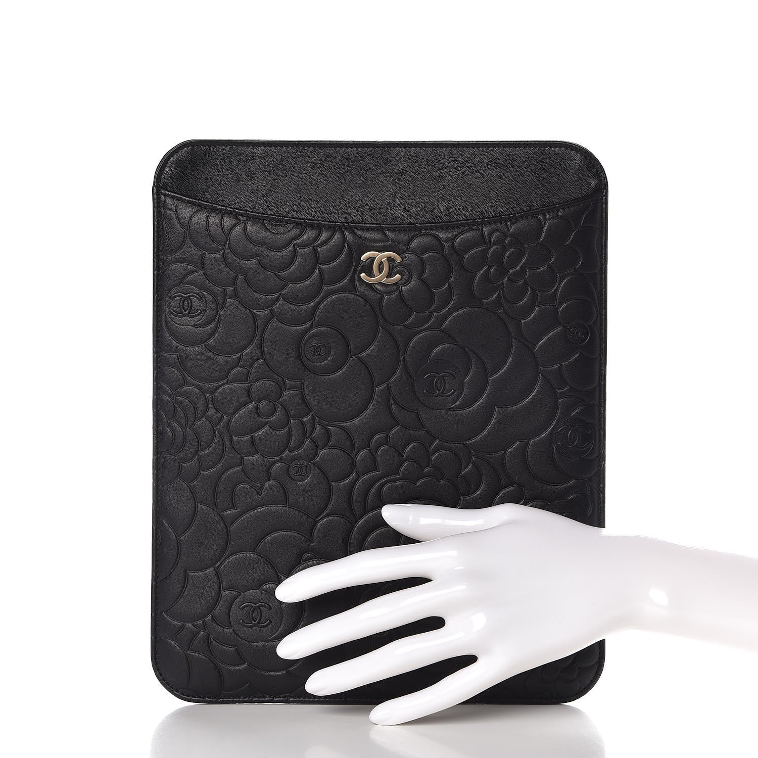 Chanel Lambskin Camellia Embossed iPad Case Black 2 of 8
