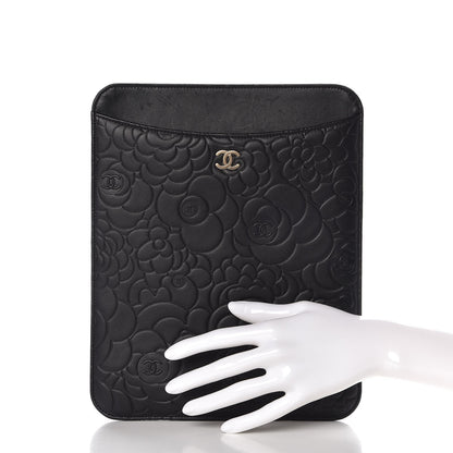 Chanel Lambskin Camellia Embossed iPad Case Black 2 of 8