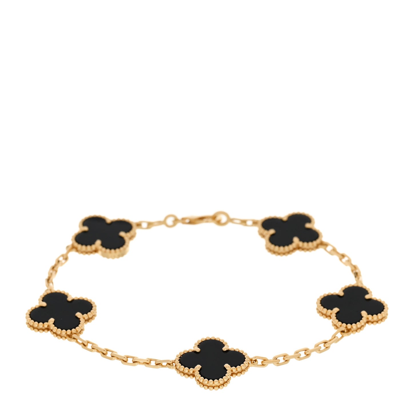 18K Yellow Gold Black Onyx 5 Motifs Vintage Alhambra Bracelet
