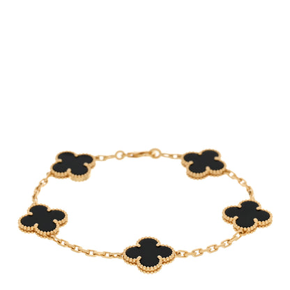 Van Cleef & Arpels 18K Yellow Gold Black Onyx 5 Motifs Vintage Alhambra Bracelet 1 of 5