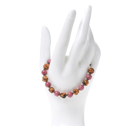 Gucci Sterling Silver Bamboo Pink Rodonite Beaded Bracelet 2 of 4