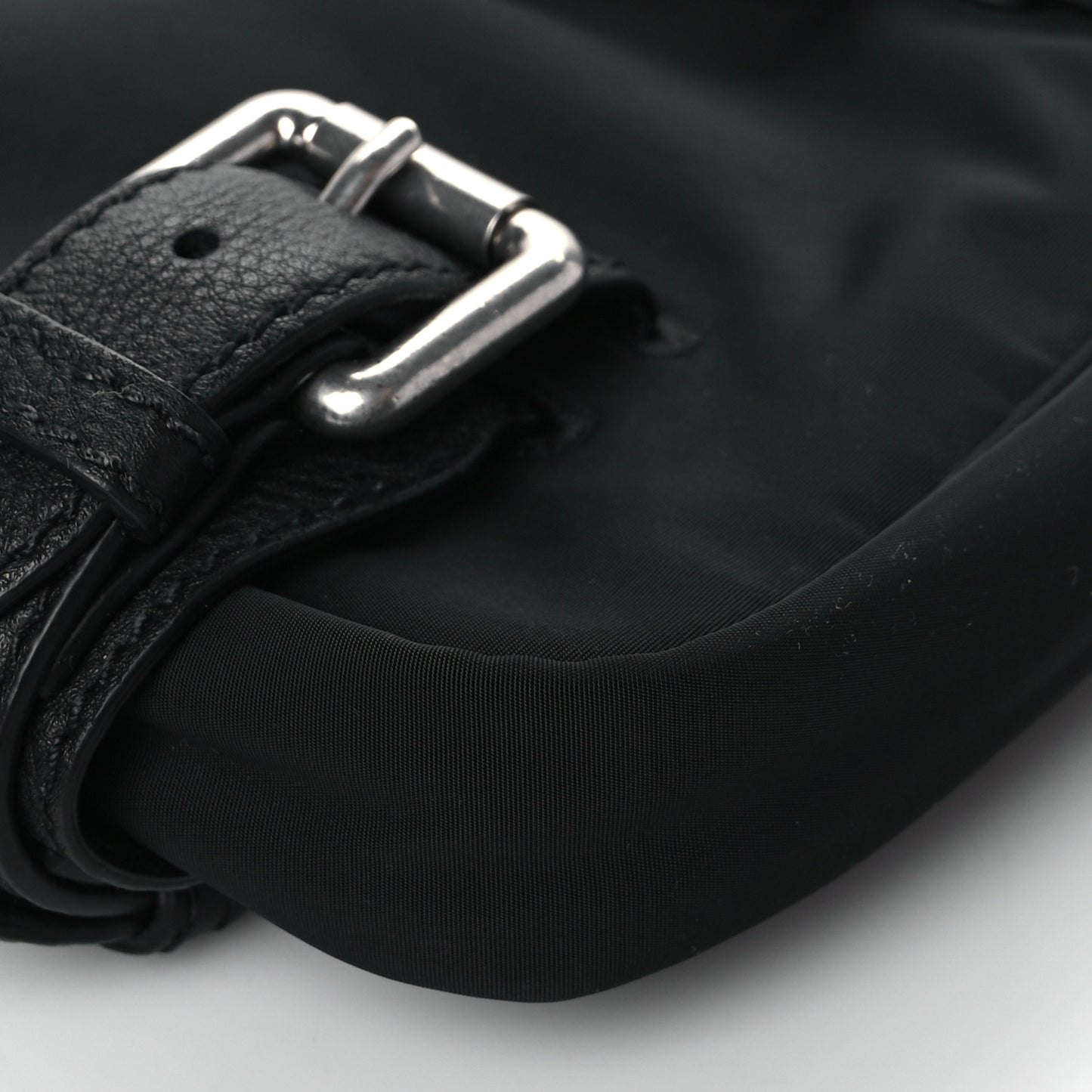 Nylon Grained Calfskin Mini Buckle Shoulder Bag Black