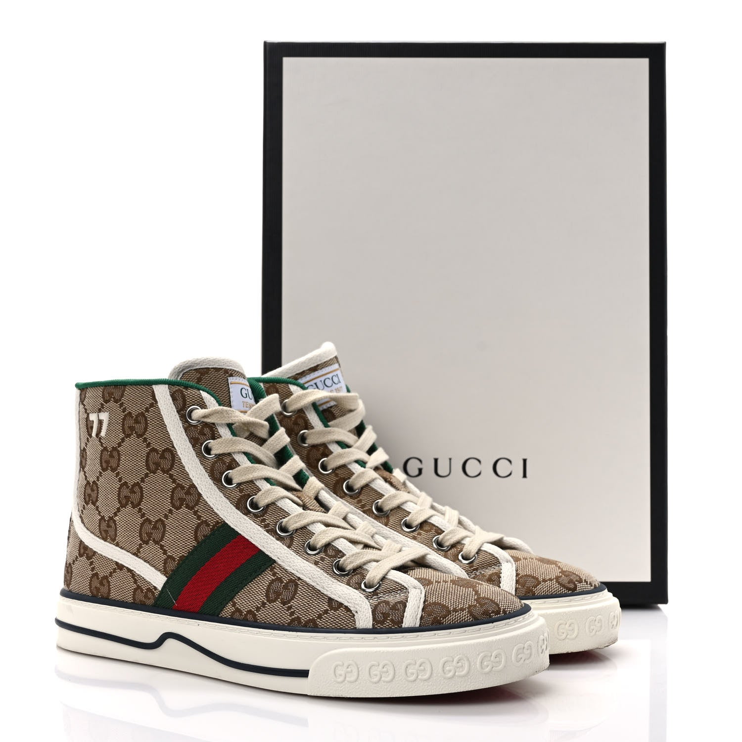 Gucci GG Monogram Web Womens 1977 Tennis High Top Sneakers 36 Beige Ebony Mystic White 8 of 8