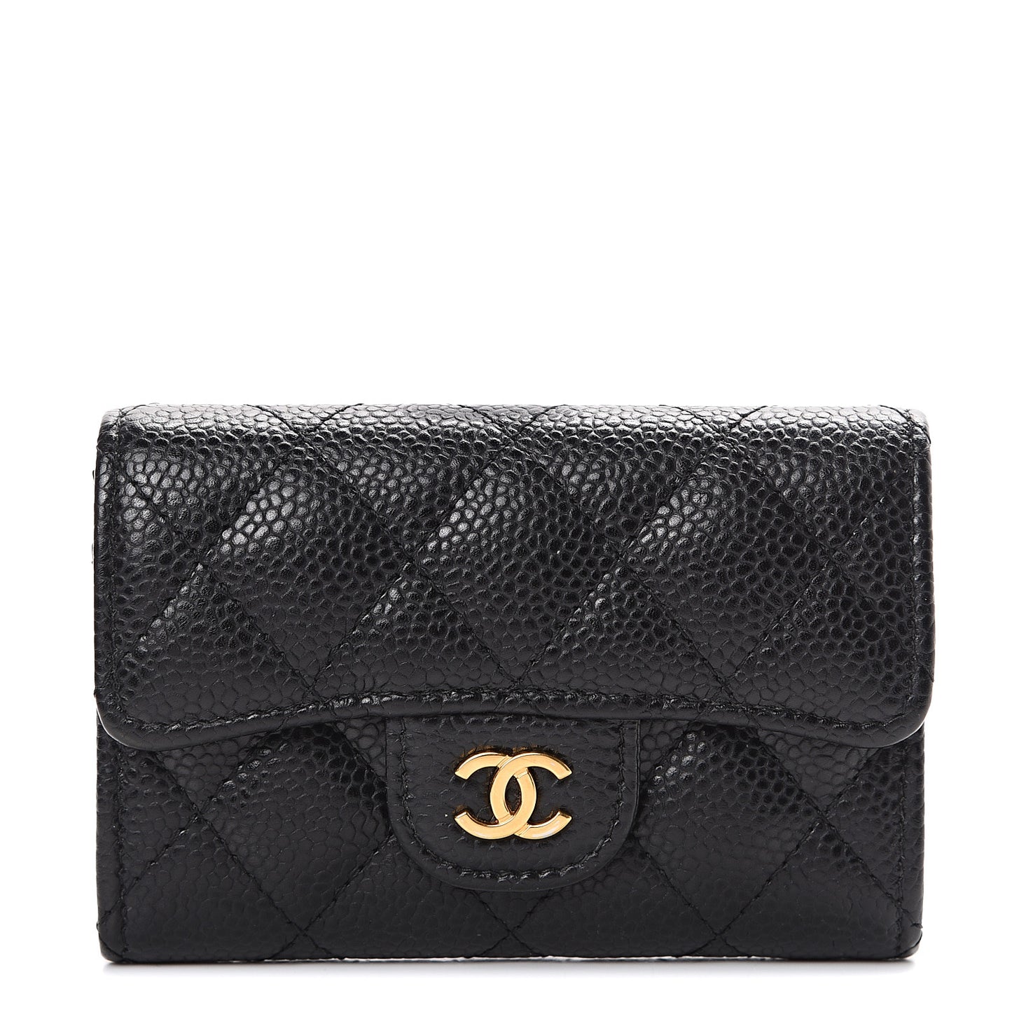 Caviar Quilted Flap Card Holder Black