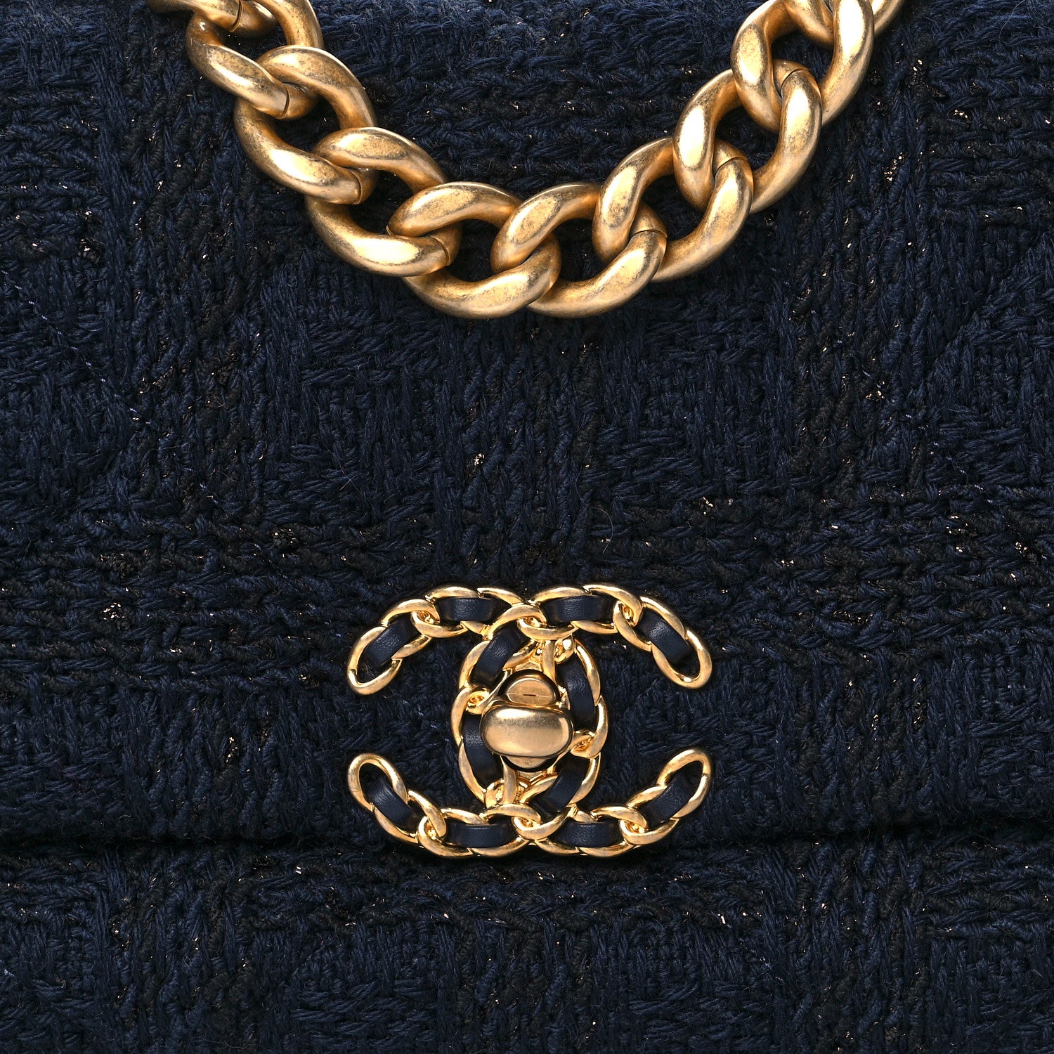 Chanel Tweed Quilted Medium Chanel 19 Flap Navy Blue Black 8 of 10