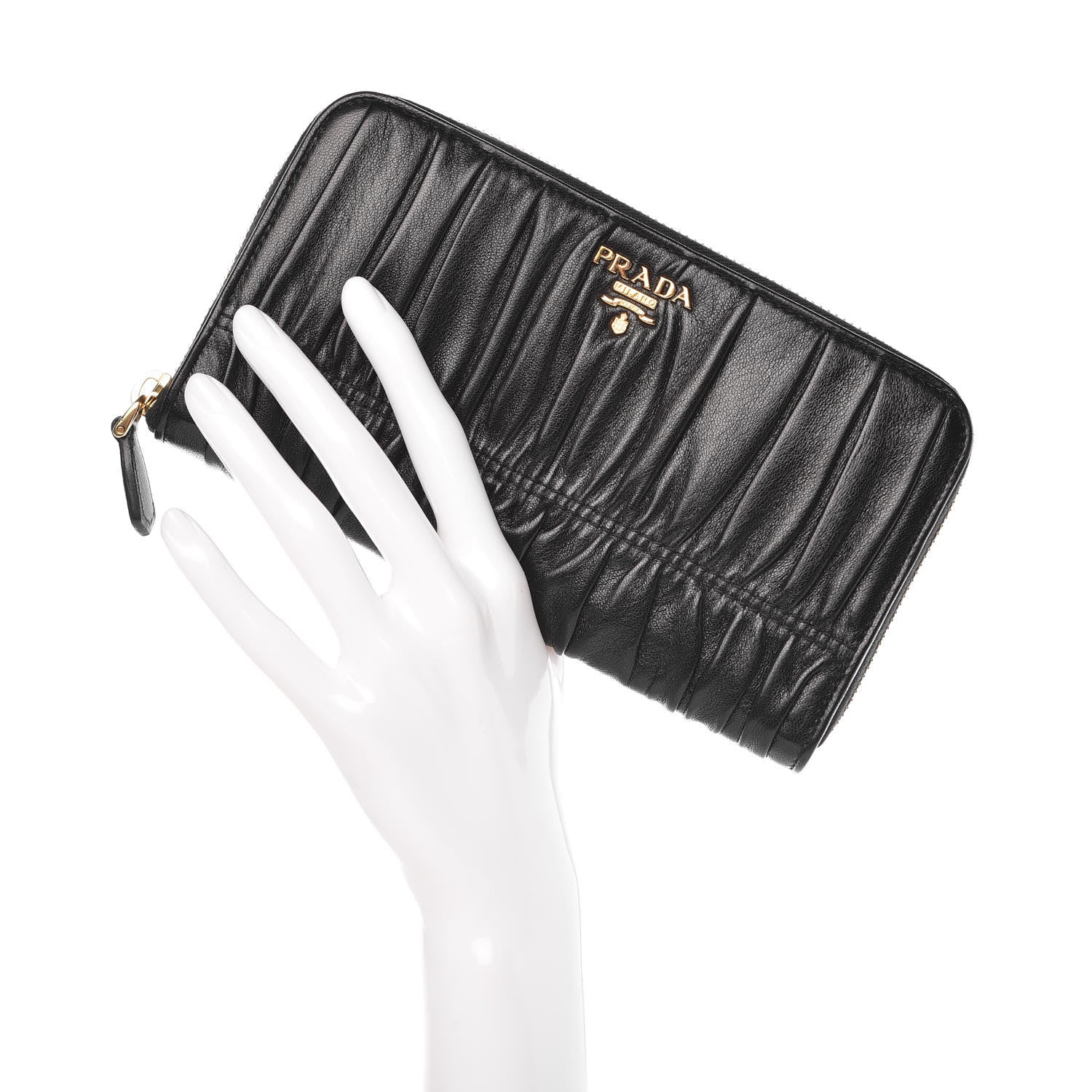 Prada Nappa Gaufre Zip Around Wallet Black 2 of 8