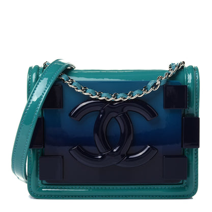 Chanel Plexiglass Patent Mini Boy Brick Flap Turquoise Navy 1 of 4