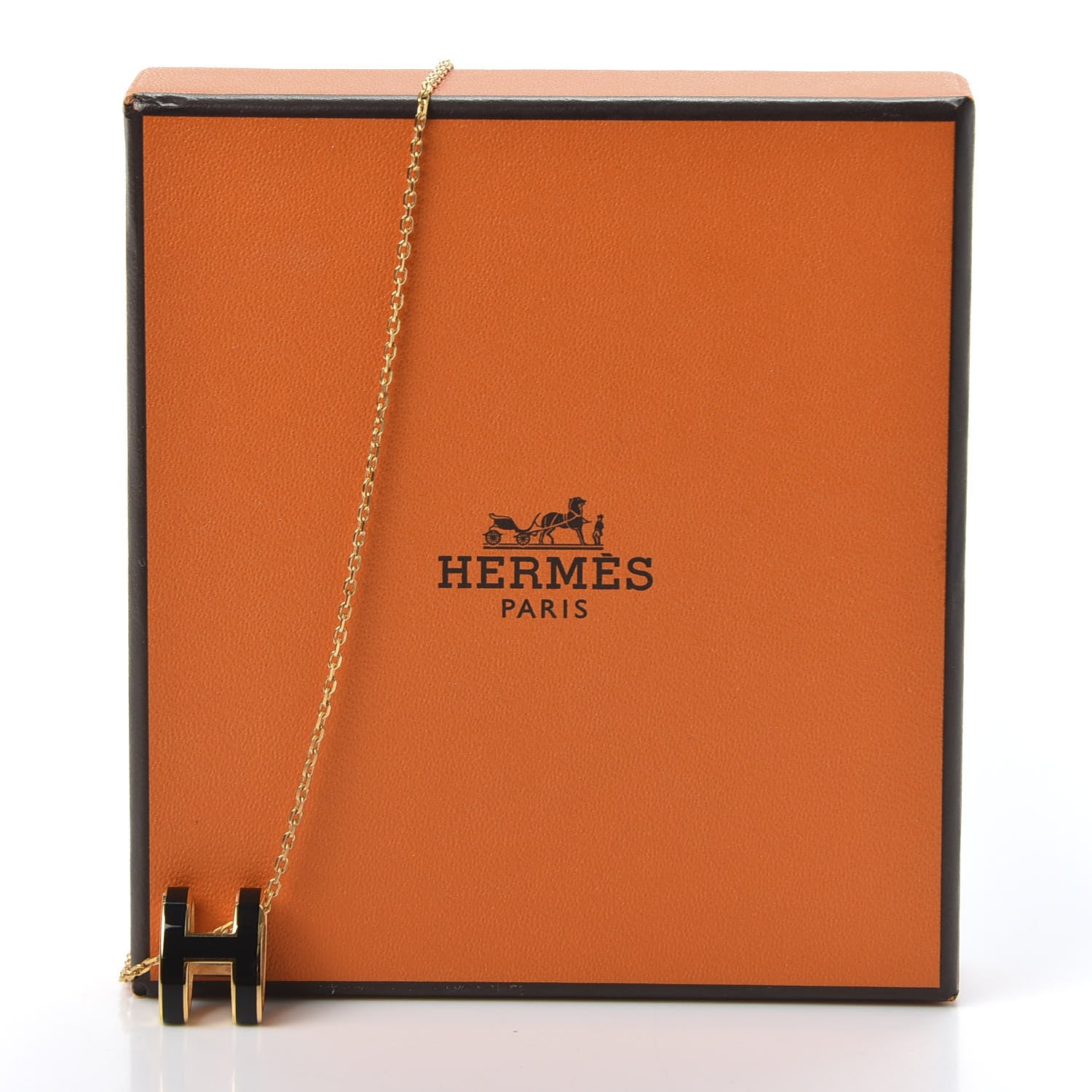 Hermes Lacquered Gold Pop H Pendant Necklace Black 5 of 5
