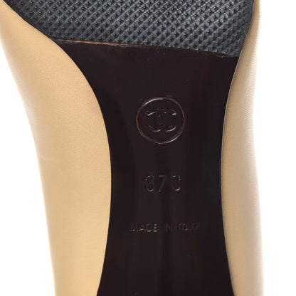 Chanel Lambskin Cap Toe CC Pumps 37 Beige Black 6 of 8