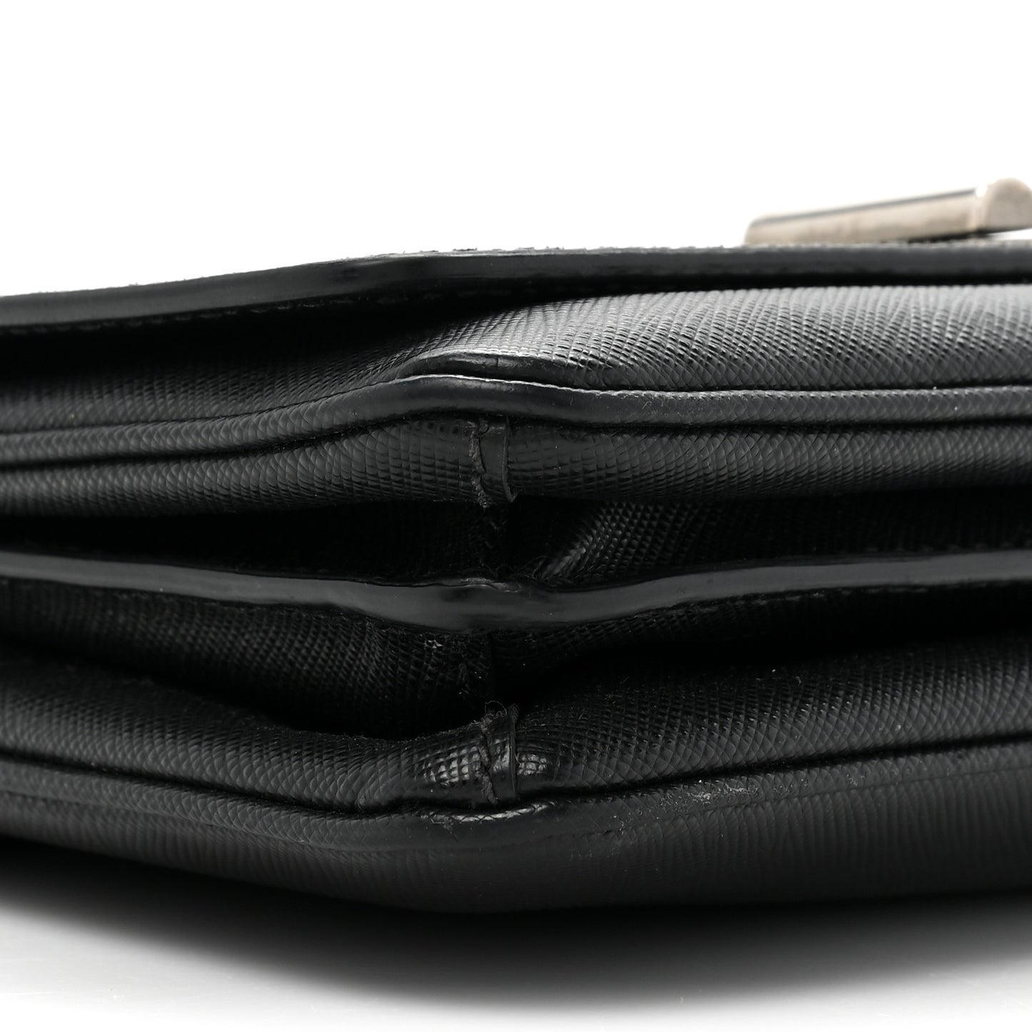 Saffiano Lux Lock Flap Chain Shoulder Bag Black