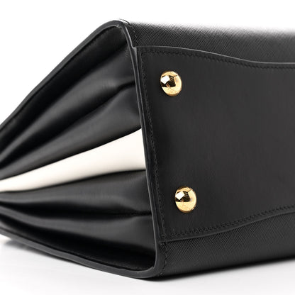 Prada Saffiano City Calfskin Small Bibliotheque Top Handle Black White 10 of 11
