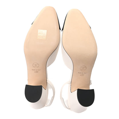 Chanel Lambskin Grosgrain Cap Toe CC Slingback Pumps 40 White Black 6 of 10