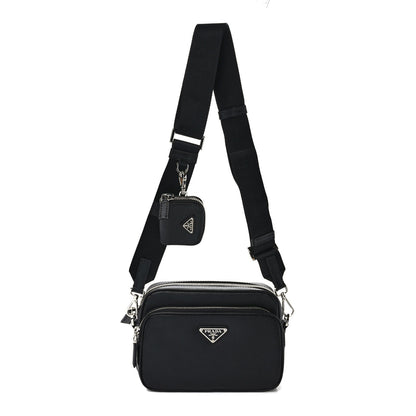 Prada Saffiano Travel Pocket Double Zip Shoulder Bag Black 1 of 9