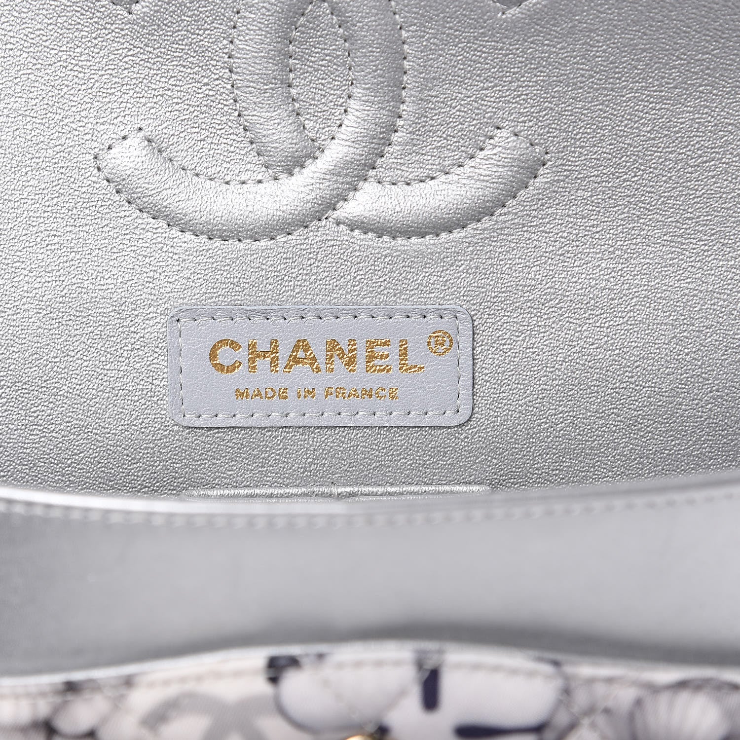Chanel Nylon Quilted Medium Cat Emoticon Double Flap Navy Grey Ecru 6 of 13