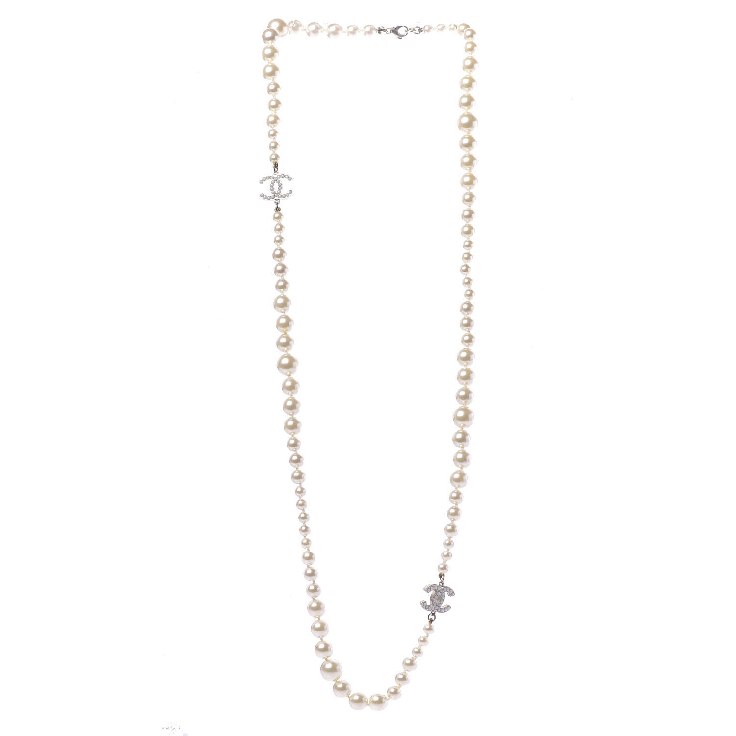 Chanel Graduated Pearl CC Long Necklace Silver 3 of 8