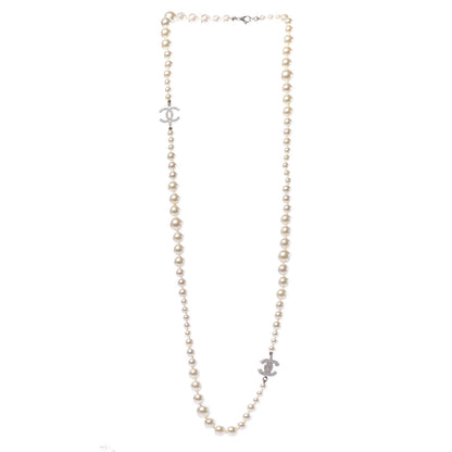 Chanel Graduated Pearl CC Long Necklace Silver 3 of 8