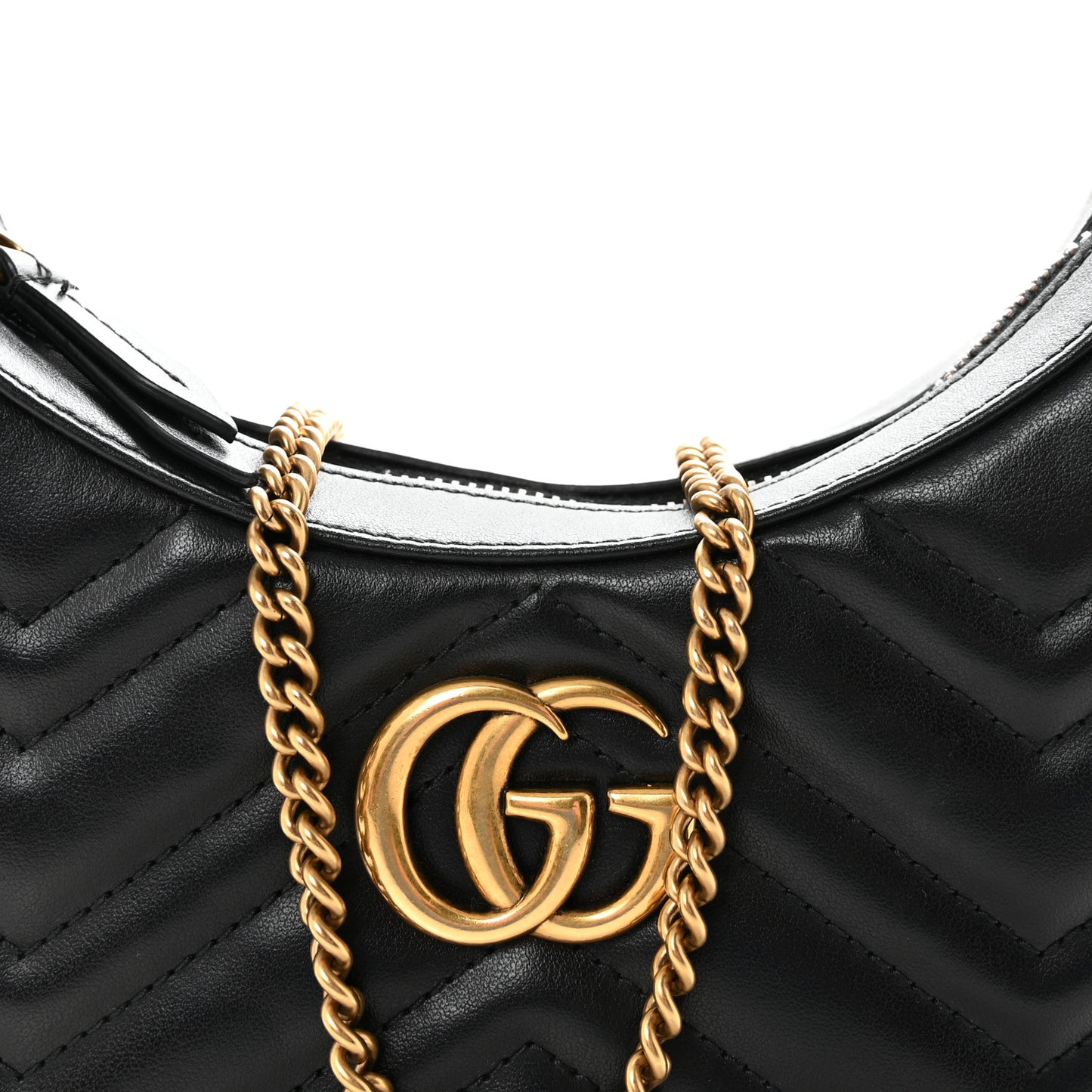 Calfskin Matelasse Chevron Mini GG Marmont Half Moon Hobo Black