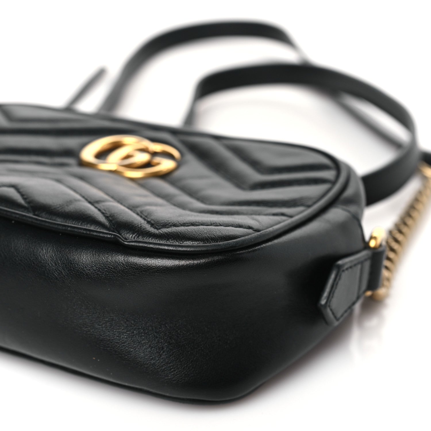 Gucci Calfskin Matelasse Mini GG Marmont Chain Shoulder Bag Black 9 of 10