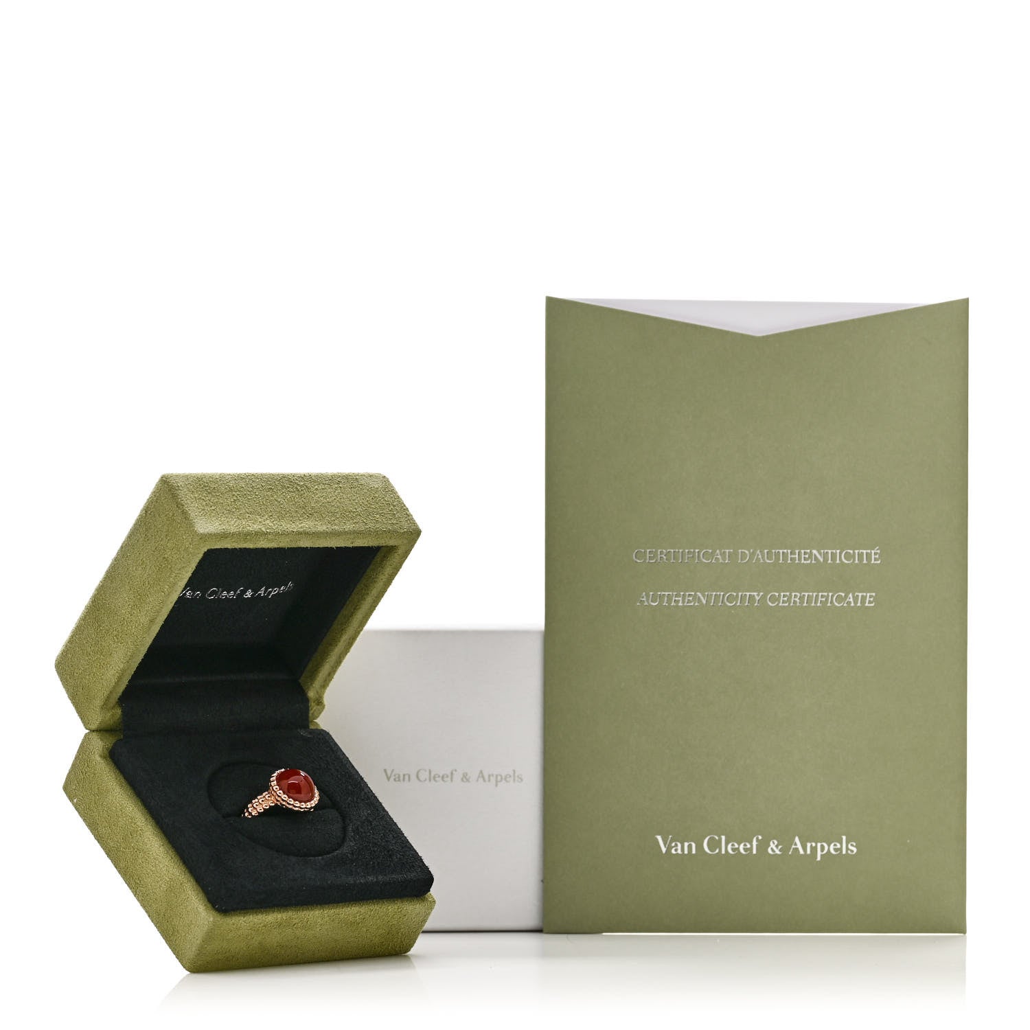 Van Cleef & Arpels 18K Rose Gold Carnelian Perlee Couleurs Ring 48 4.5 5 of 5