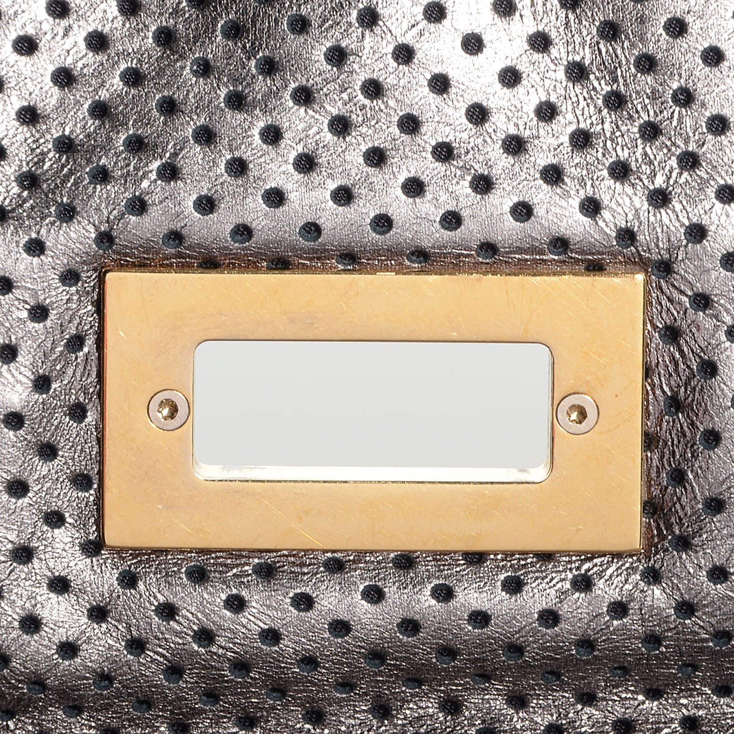 Metallic Crackled Calfskin Perforated Drill Shoulder Bag Silver