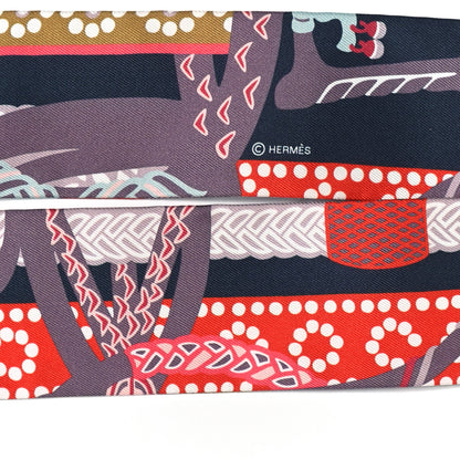 Hermes Silk Fantaisie d'Etriers Twilly Anthracite Corail 4 of 4