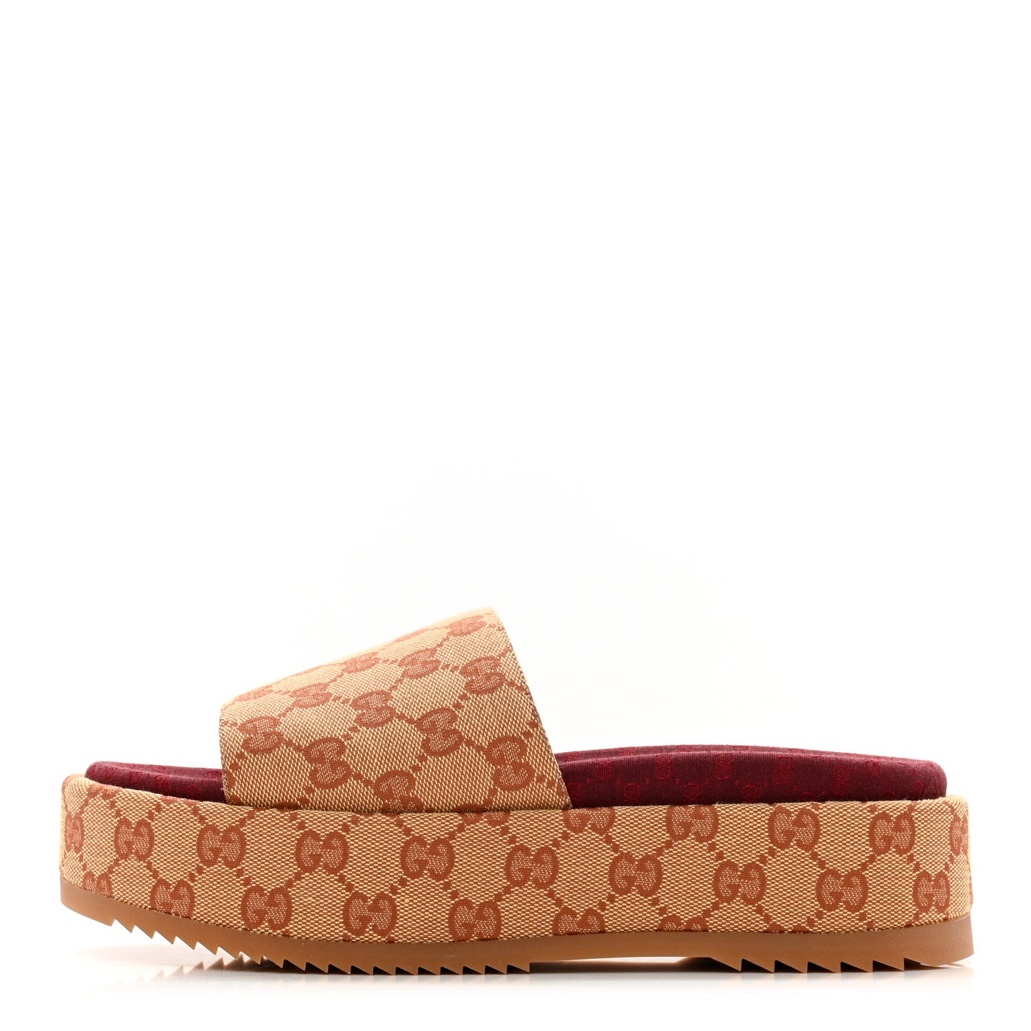 Gucci Canvas GG Monogram Angelina Platform Slide Sandals 38 Beige Ruggine 1 of 9