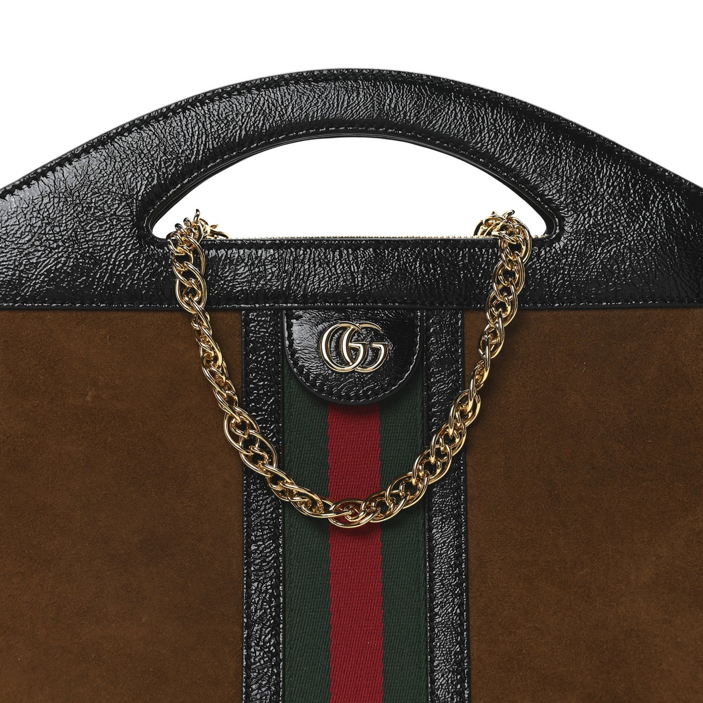 Suede Patent GG Web Medium Ophidia Top Handle Chain Nocciola Black
