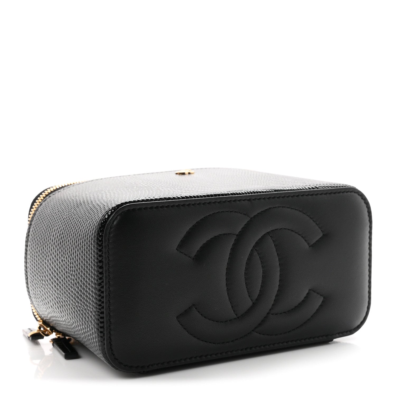 Chanel Calfskin Lizard Embossed Top Handle Vanity With Chain Black 4 of 11