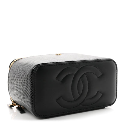 Chanel Calfskin Lizard Embossed Top Handle Vanity With Chain Black 4 of 11