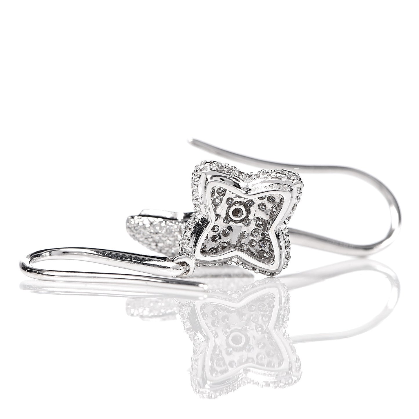 18K White Gold Diamond Quatrefoil Drop Earrings