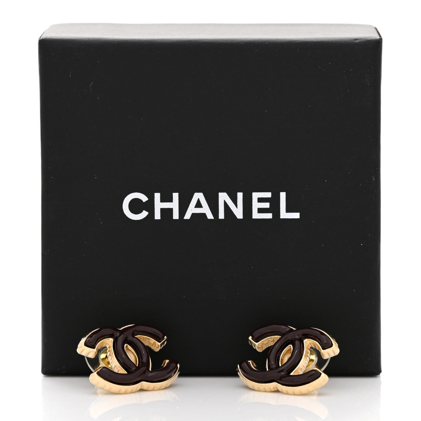 Metal Enamel CC Earrings Gold Dark Burgundy