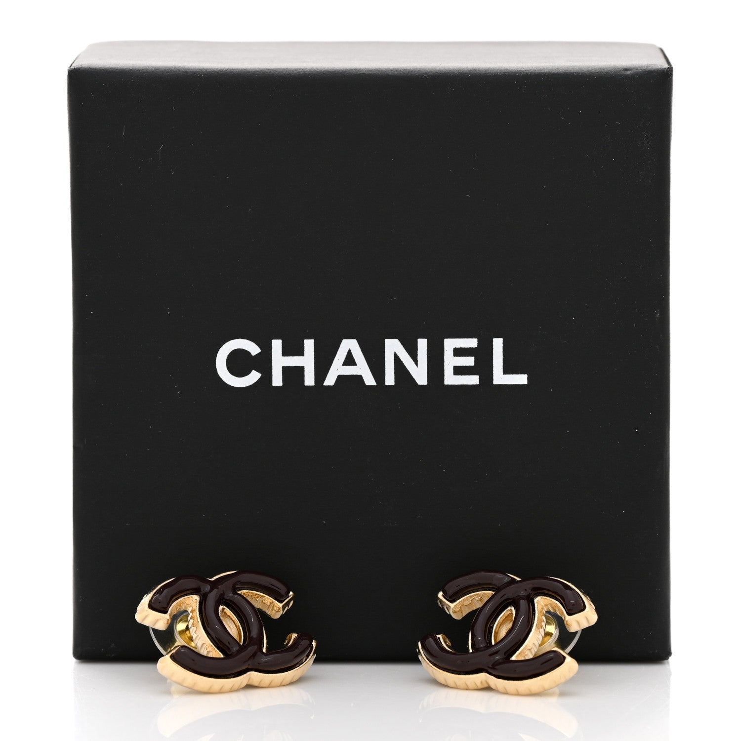 Chanel Metal Enamel CC Earrings Gold Dark Burgundy 5 of 5