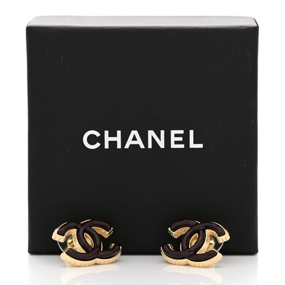 Chanel Metal Enamel CC Earrings Gold Dark Burgundy 5 of 5
