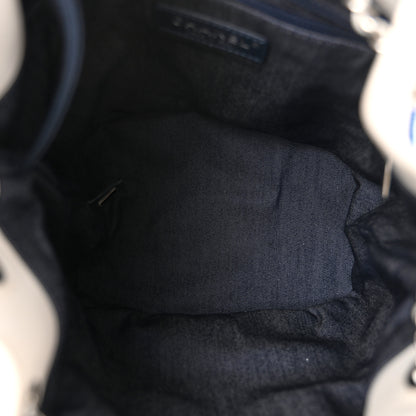 Chanel Mixed Fibers Lambskin Venise Biarritz Drawstring Bucket Bag Blue White 5 of 10