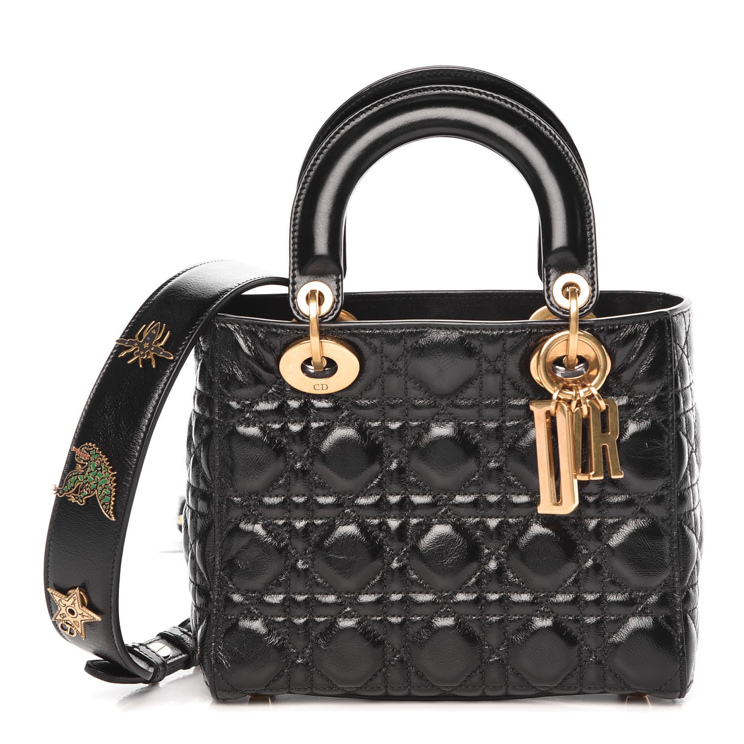 Christian Dior Crinkled Patent Cannage Small Lucky Badges My Lady Dior Black 1 of 7