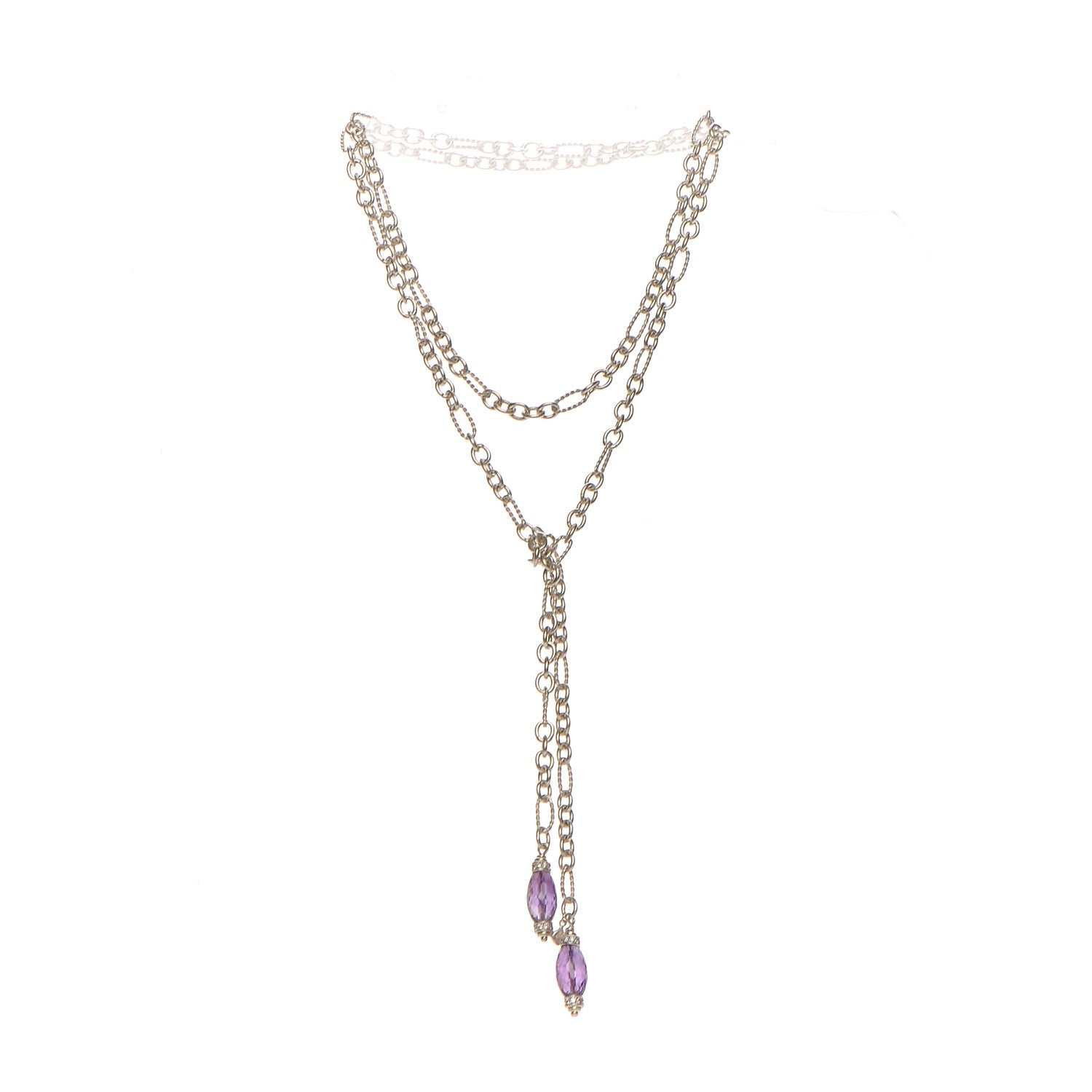 David Yurman Sterling Silver Diamond Amethyst Figaro Lariat Necklace 5 of 8