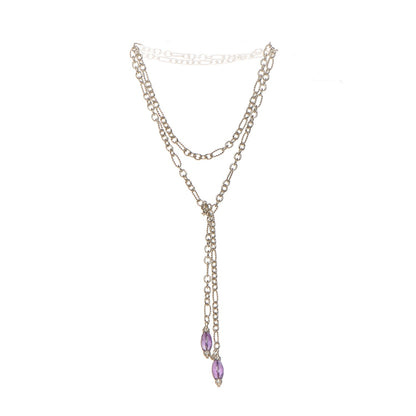 David Yurman Sterling Silver Diamond Amethyst Figaro Lariat Necklace 5 of 8