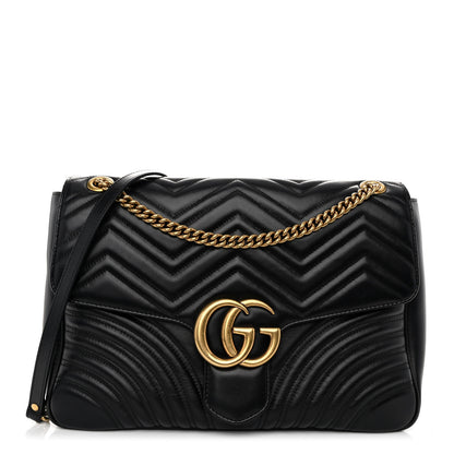 Gucci Calfskin Matelasse Large GG Marmont Shoulder Bag Black 1 of 9
