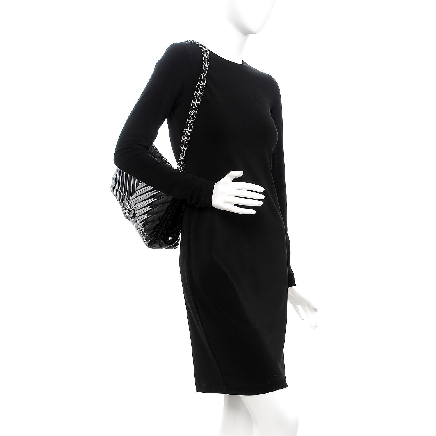 Chanel Patent Chevron Quilted Jumbo Single Flap Black 3 of 12