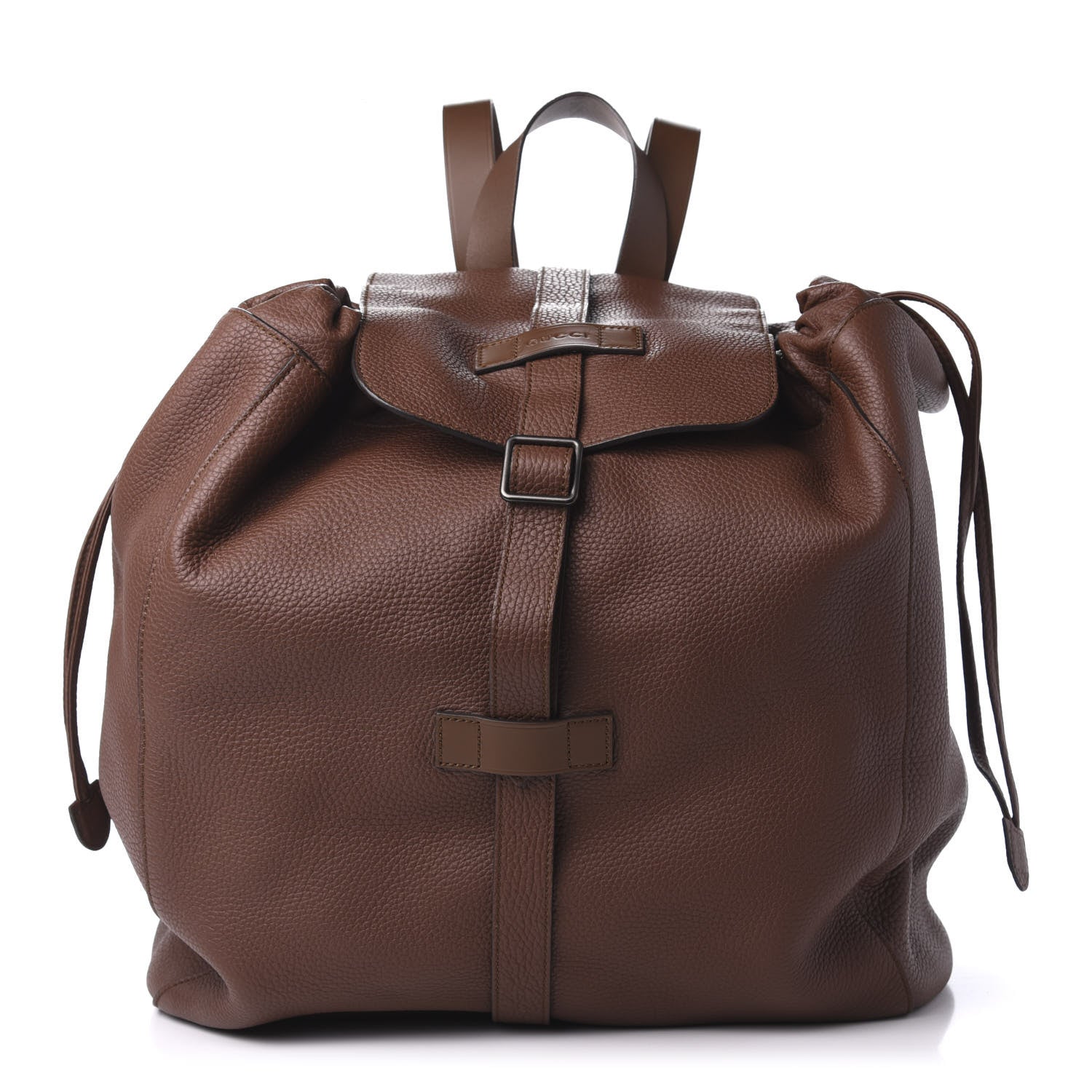 Gucci Pebbled Calfskin Drawstring Backpack Brown 1 of 10