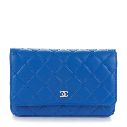 Chanel Lambskin Quilted Wallet On Chain WOC Bright Blue 1 of 8