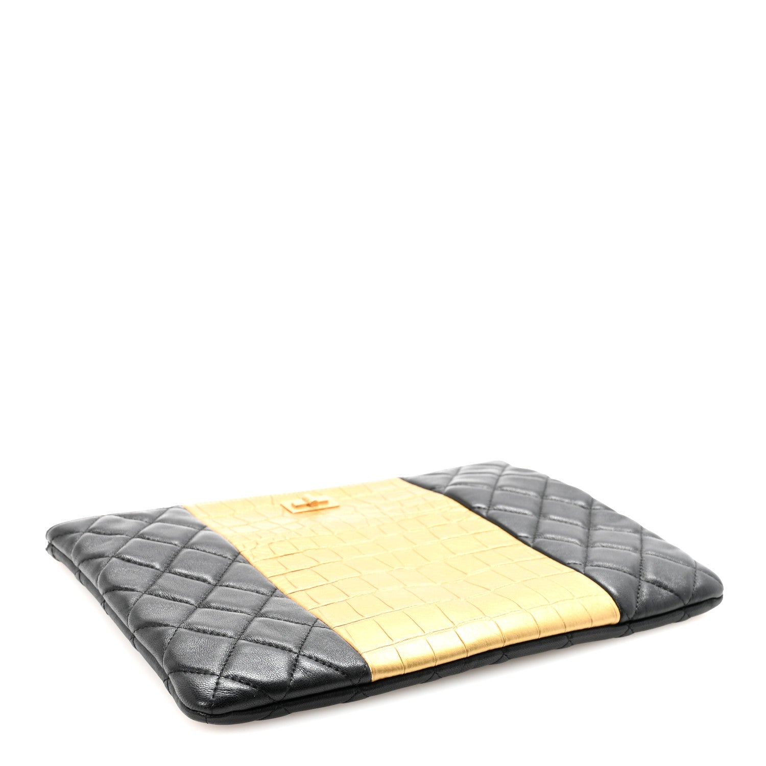 Chanel Lambskin Metallic Calfskin Quilted Crocodile Embossed Clutch 2.55 Reissue Cosmetic Case Gold 4 of 6