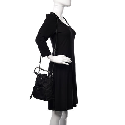 Prada Tessuto Nylon Studded New Vela Mini Bucket Crossbody Bag Black 2 of 9