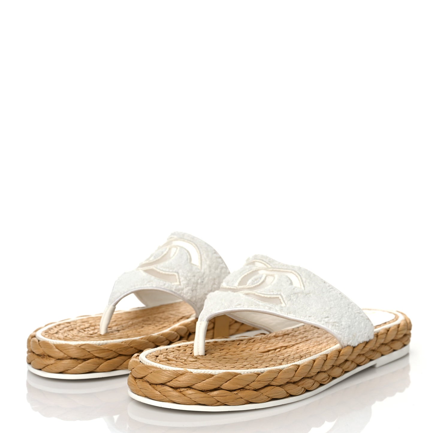 Terry Cloth Raffia CC Logo Thong Sandals 40.5 White