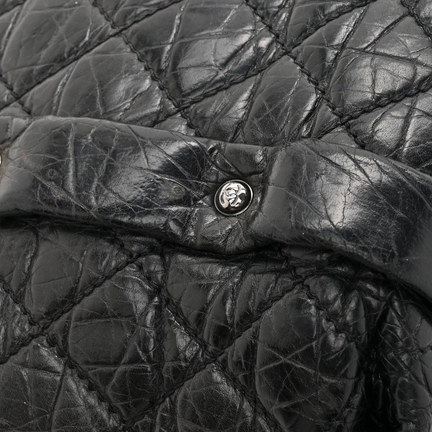 Aged Calfskin Vintage Ligne Lady Braid Tote Black