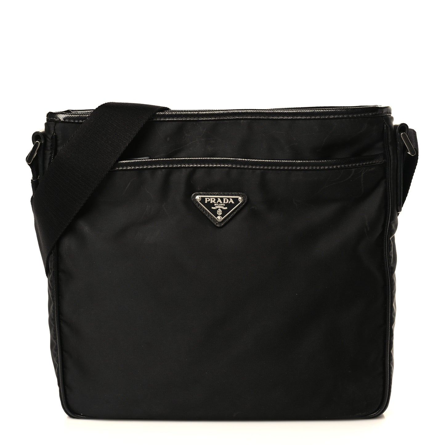 Nylon Flat Messenger Bag Black