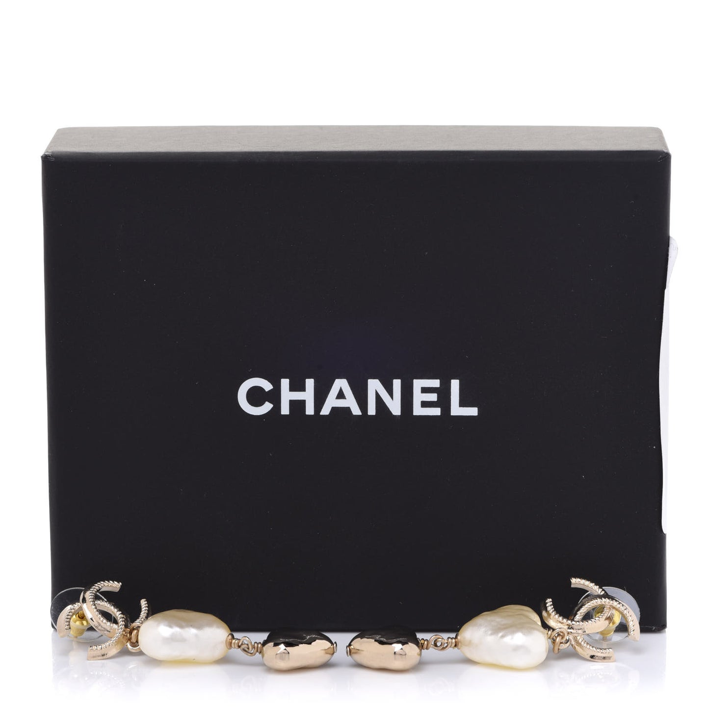 Pearl CC Double Heart Drop Earrings Gold