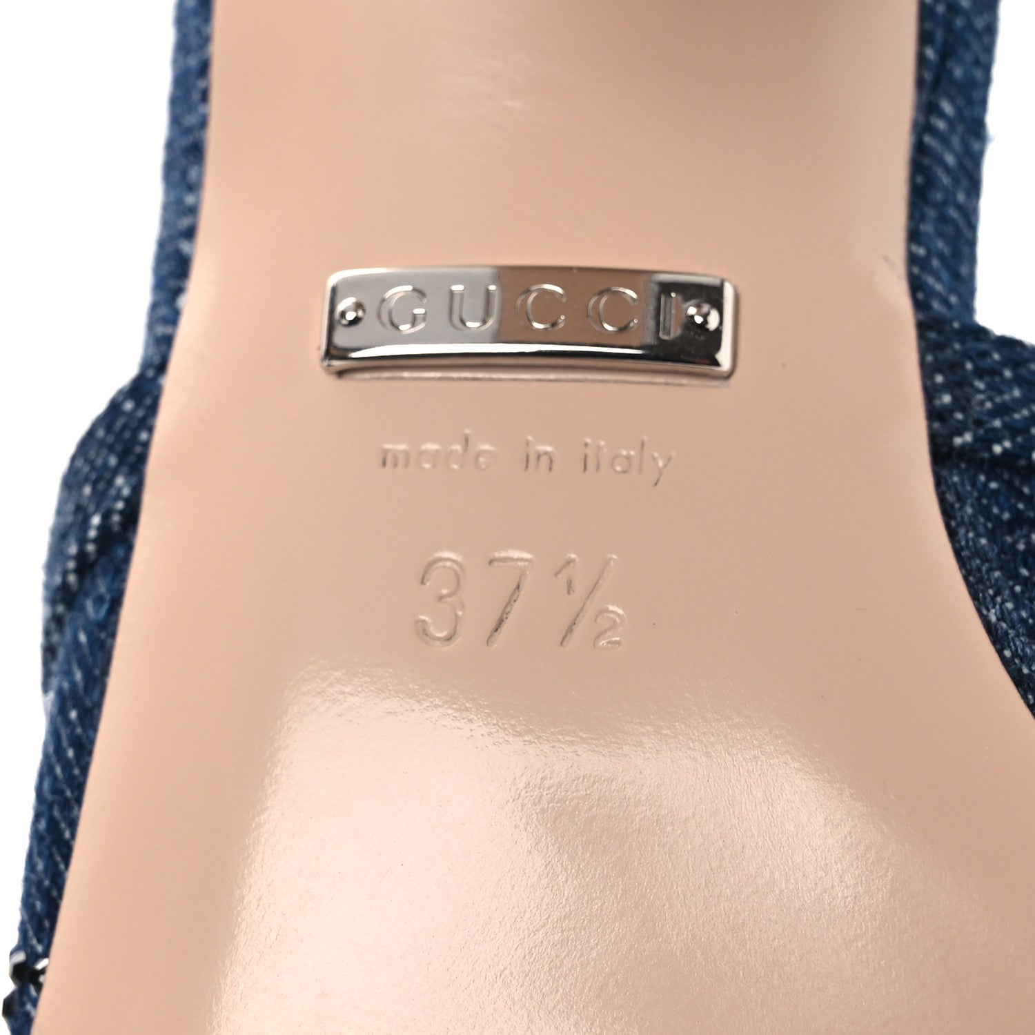 Gucci Denim Crystal GG Monogram Mules 37.5 Blue 8 of 11