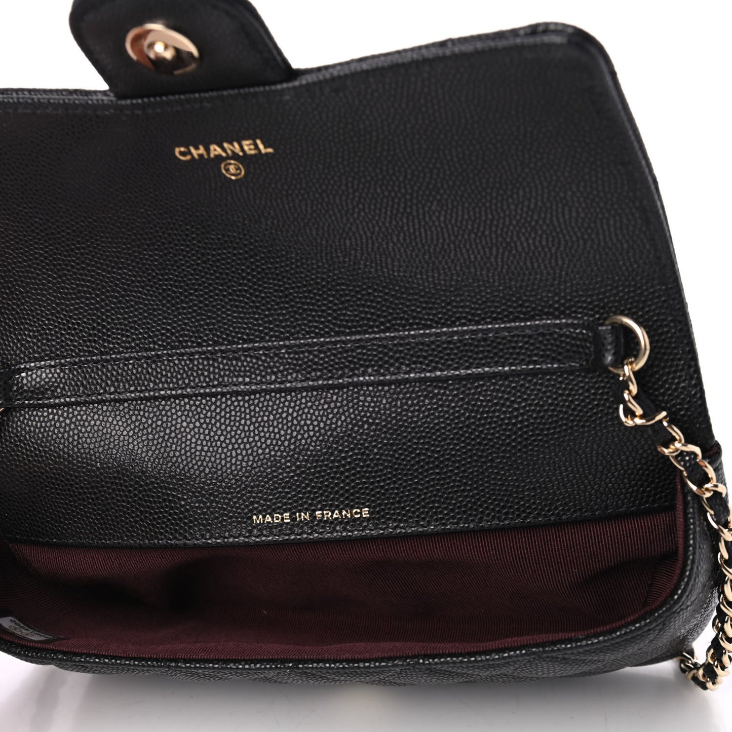 Caviar Quilted Glasses Case With Chain Black